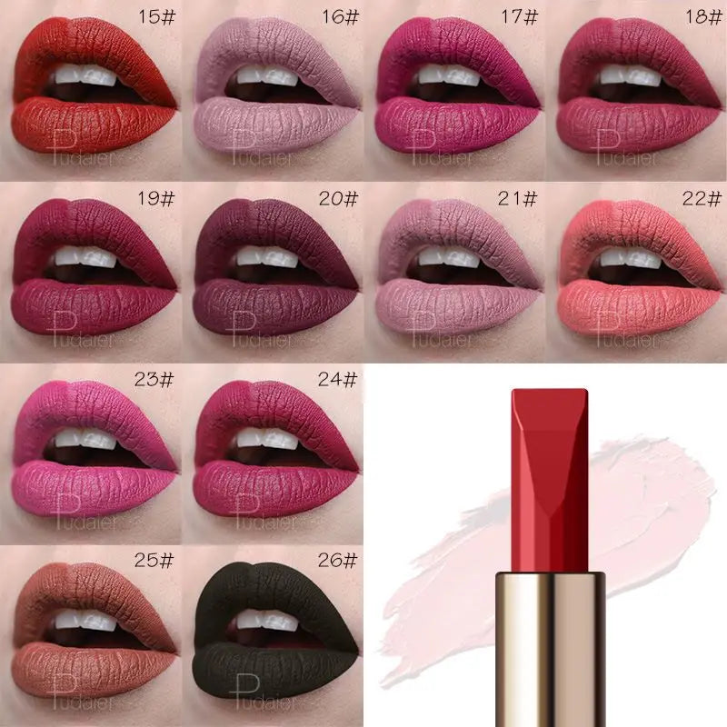 Pudaier 26 Colors Matte Velvet Lipstick Waterproof Long-lasting Lip Stain Sexy Lip Gloss Cosmetic Makeup