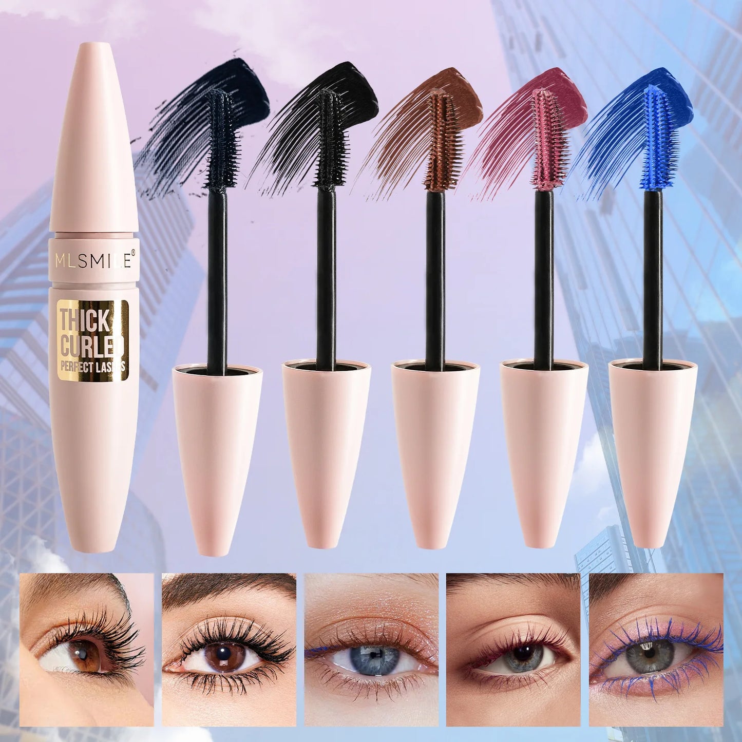 5 colors mascara thick and long curling waterproof liquid fiber mascara long-lasting mascara big eye makeup makeup tools