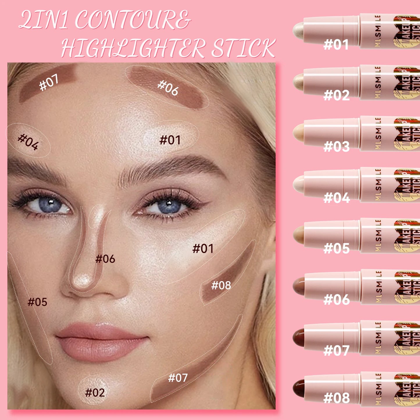 Contour Stick Highlight and Shadow Cream Waterproof Full Coverage Concealer Natural Finish Makeup for All Skin Makeup Contour